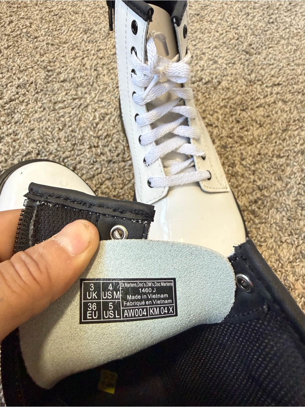 Dr. Martens White Patent Lace-Up Combat Boots with Black Trim - Picture 7 of 7
